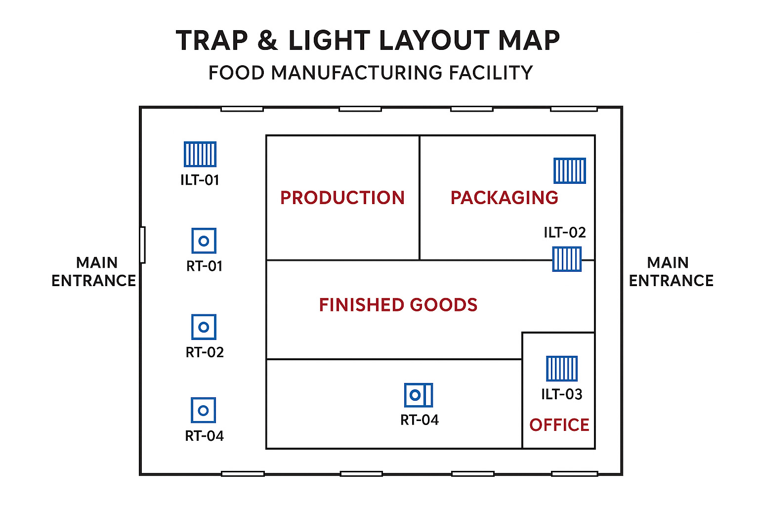 Sơ đồ vị trí đặt đèn côn trùng và bẫy chuột